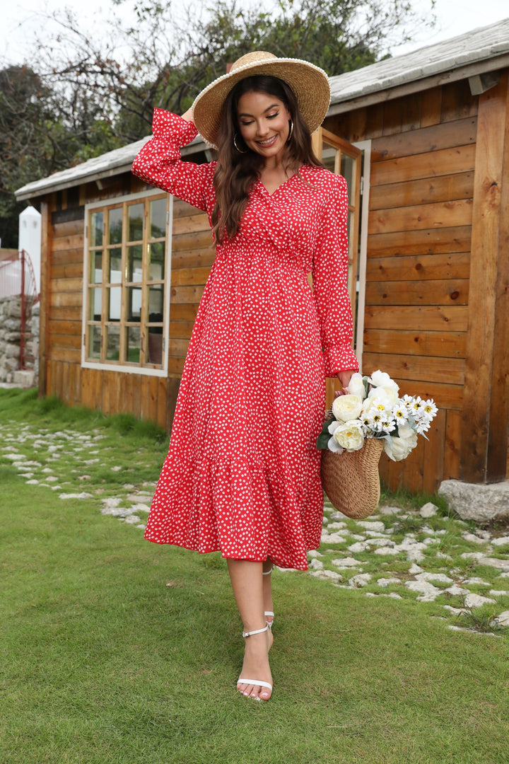 Midi dress women's with floral dots and a flared skirt Lune London