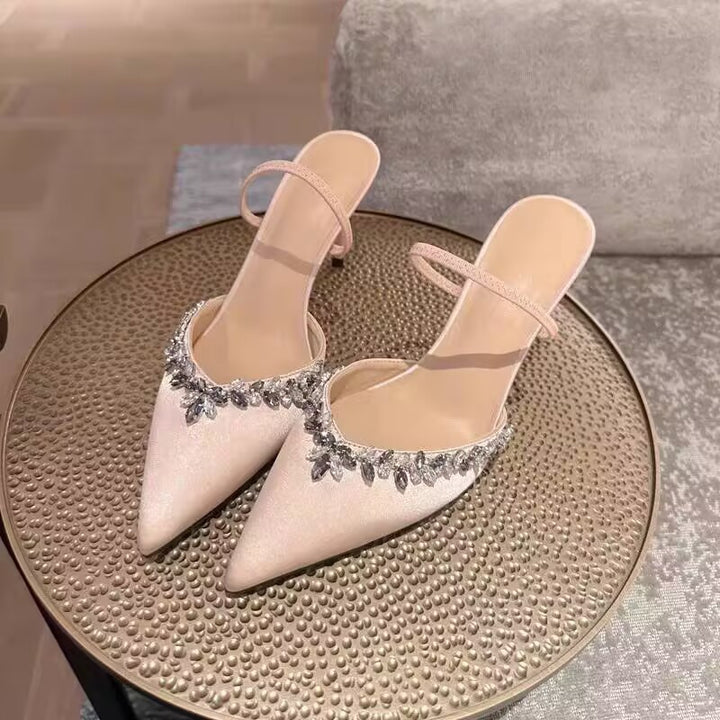 Elegant Ladies Back Strap Heels with Chic Rhinestone Ornaments and Style
