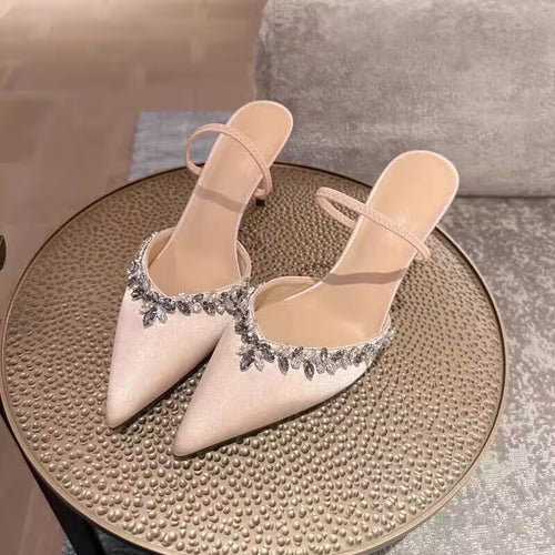 Elegant Ladies Back Strap Heels with Chic Rhinestone Ornaments and Style