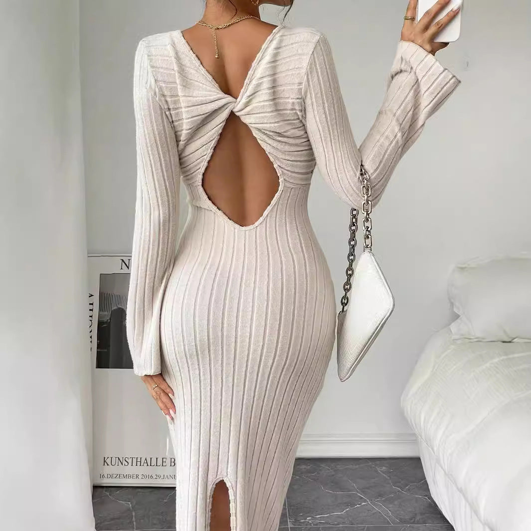 Robe en tricot à manches longues pour femme avec une silhouette près du corps et un col rond chic Chic & Stil