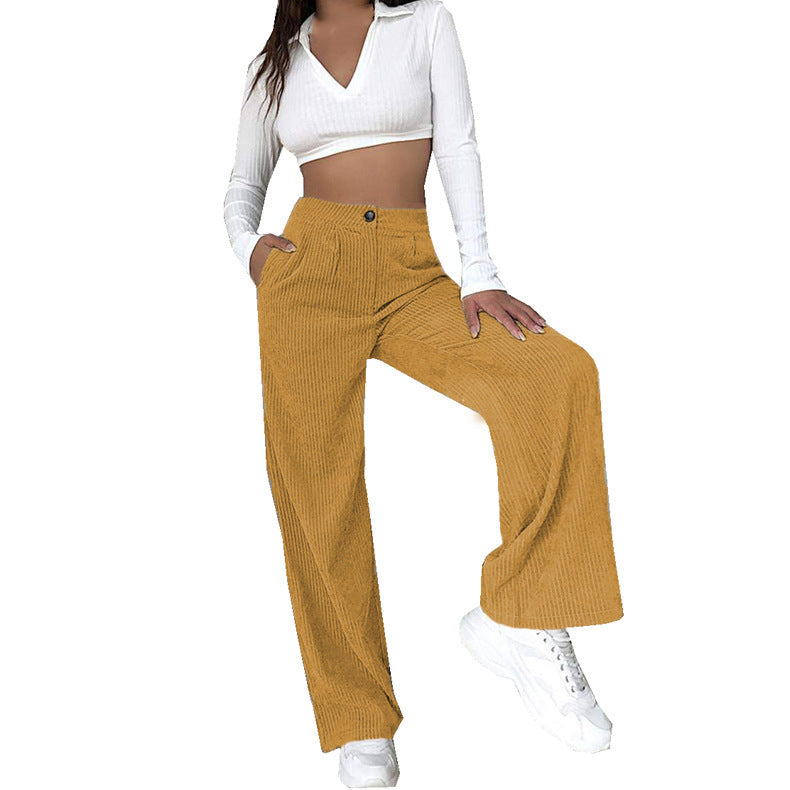 High-waisted wide corduroy pants for women with side pockets Lune London