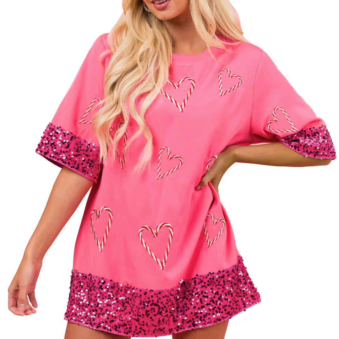 Women's sports t-shirt with a cheeky heart pattern and sparkling sleeves Lune London