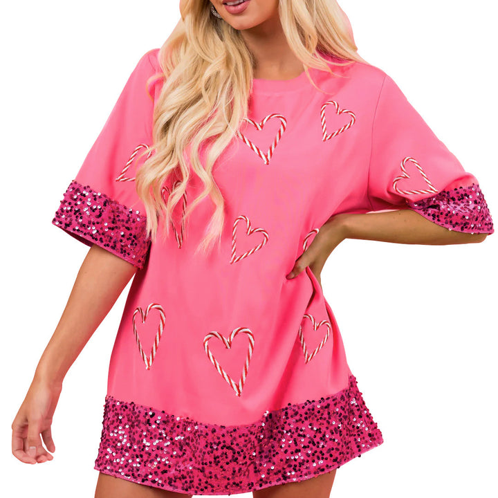 Women's sports t-shirt with a cheeky heart pattern and sparkling sleeves Lune London