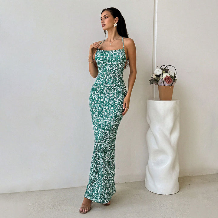 Robe maxi pour femmes avec des bretelles spaghetti réglables et un détail imprimé floral Chic & Stil