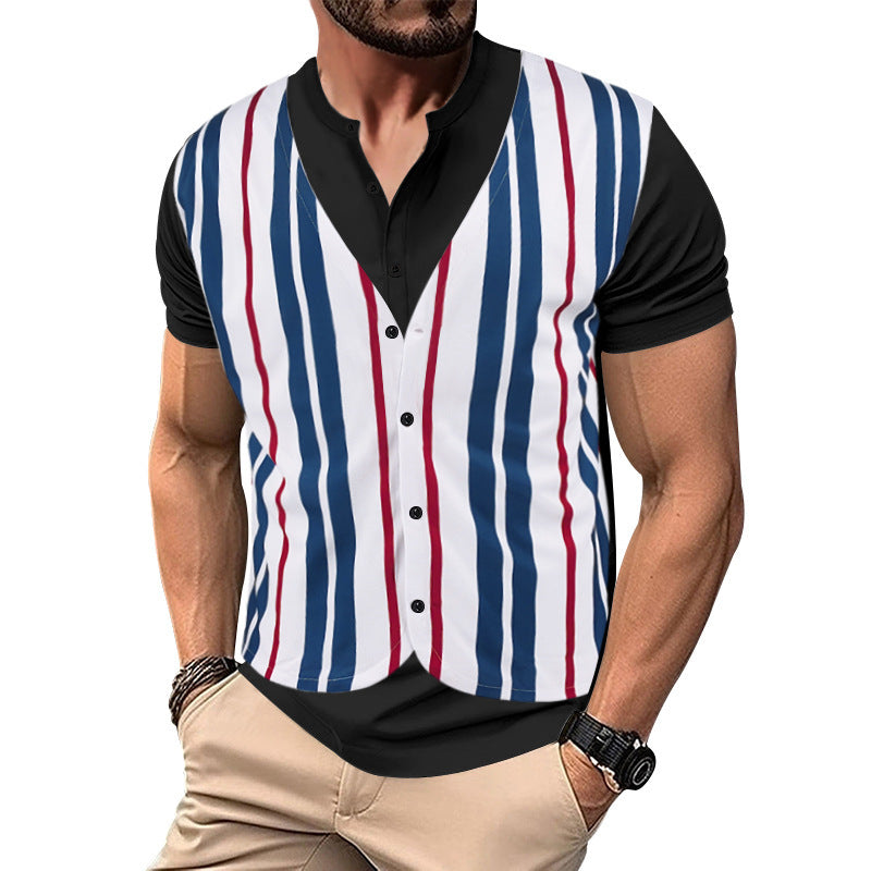 Short shirt for men with an innovative V-neck and a chic and stylish button placket