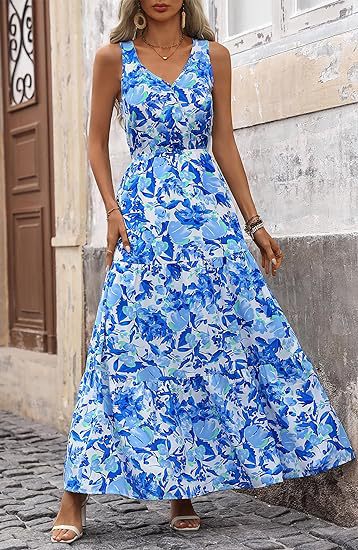 Maxi dress for women with floral appliques and narrow straps Lune London