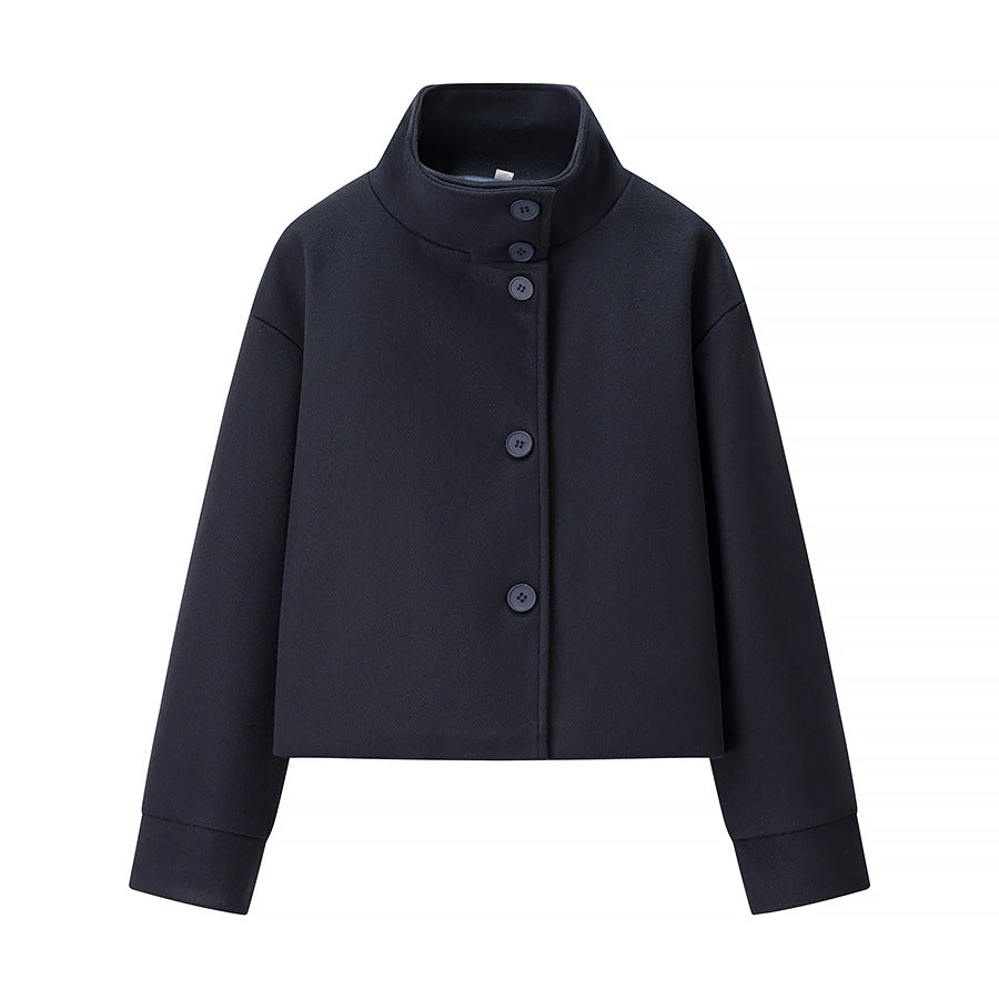 Elegant short women's jacket with high collar and decorative buttons Lune London