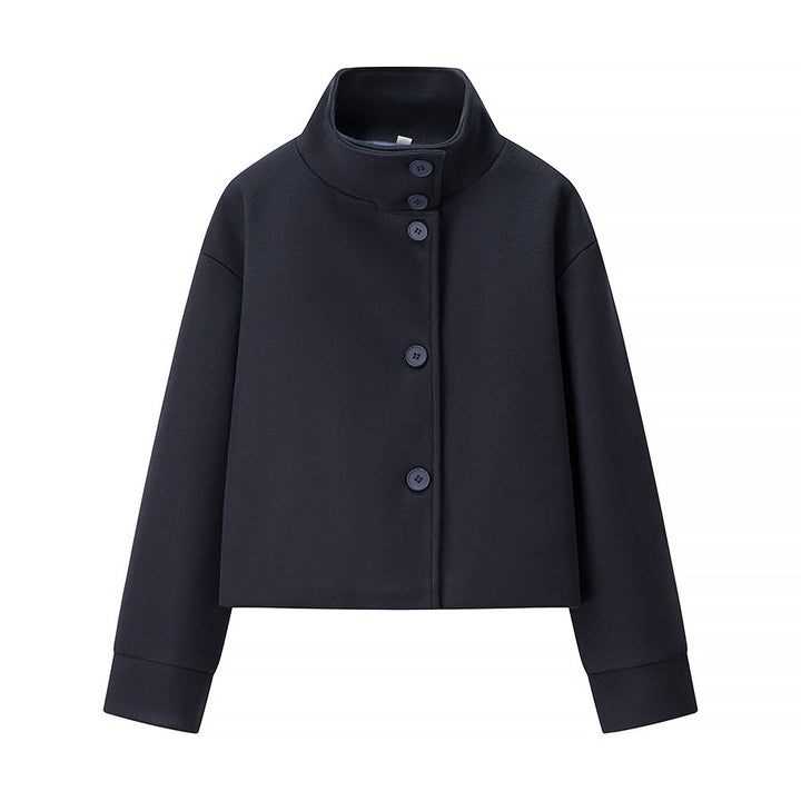 Elegant short women's jacket with high collar and decorative buttons Lune London