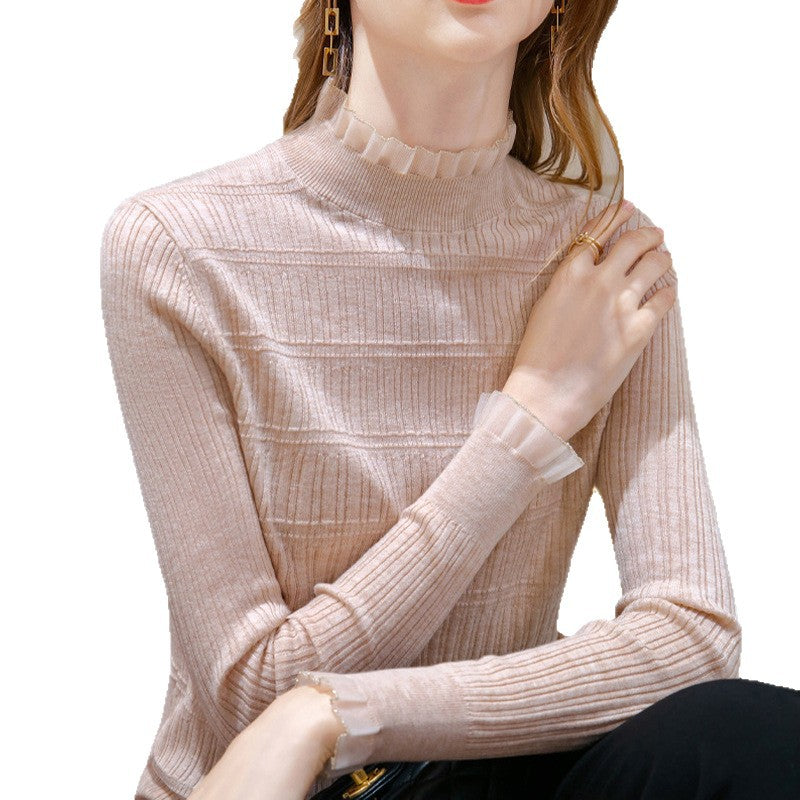Women’s knitted sweater with elegant ruffled hem and fine texture Lune London