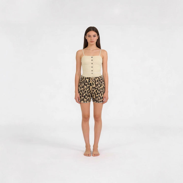 Women's casual Leo shorts with fringed hem and high pockets Lune London