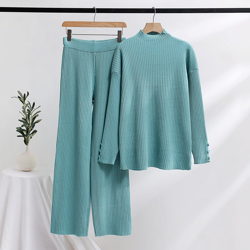 Casual knitted set for women with high collar and button details Lune London