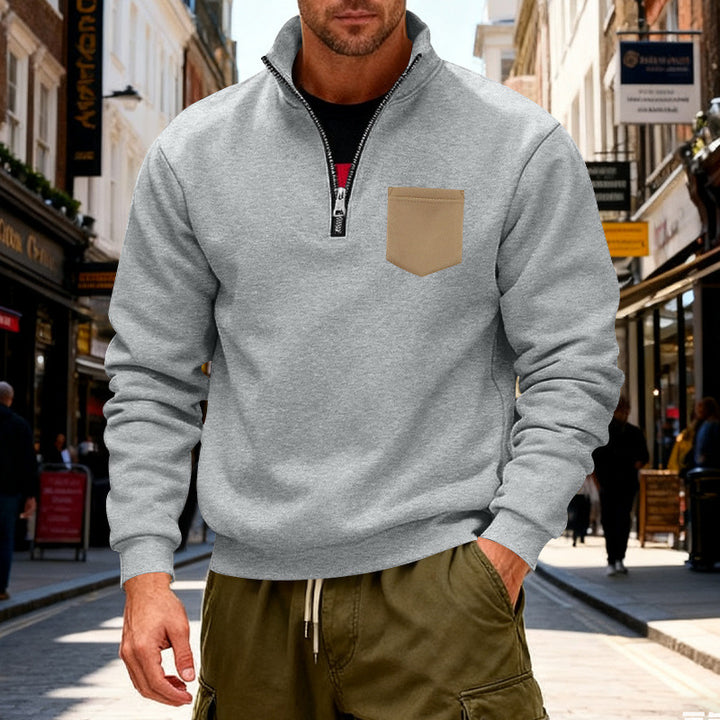 Men's fashionable sweatshirt with half zipper and applied pocket Lune London