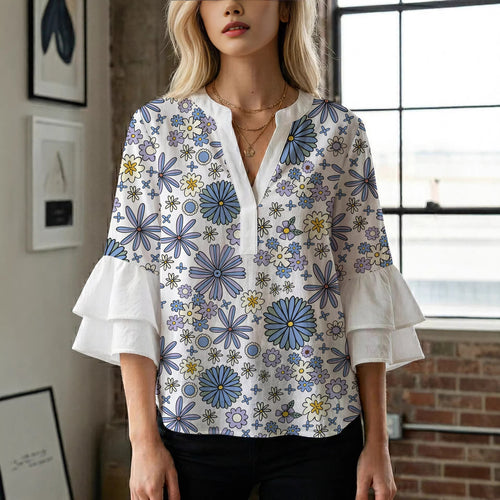 Women's blouse with voluminous sleeves and floral design Lune London
