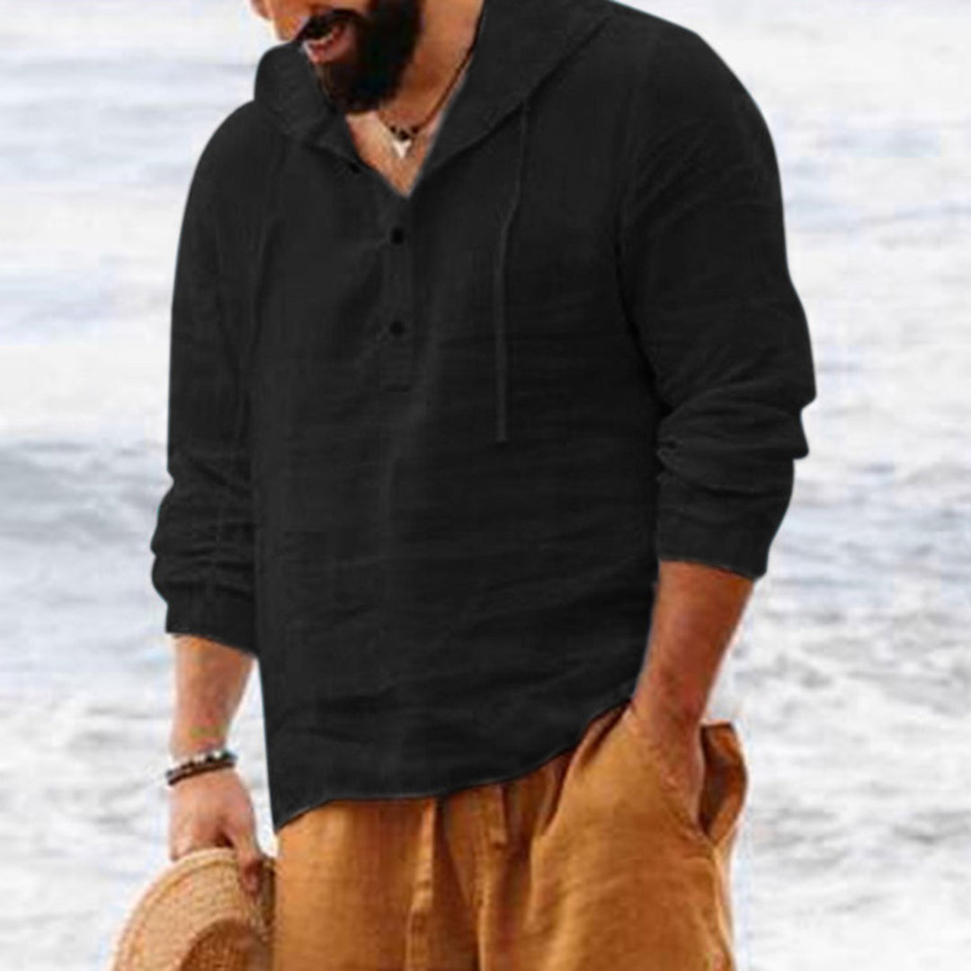 Men's linen hoodie with button placket and relaxed fit Lune London
