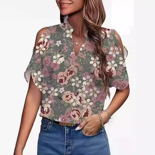 Women's blouse with cold shoulder and floral print Lune London