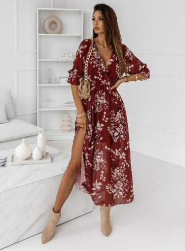 Lune London High Slit Floral Maxi Dress for Women
