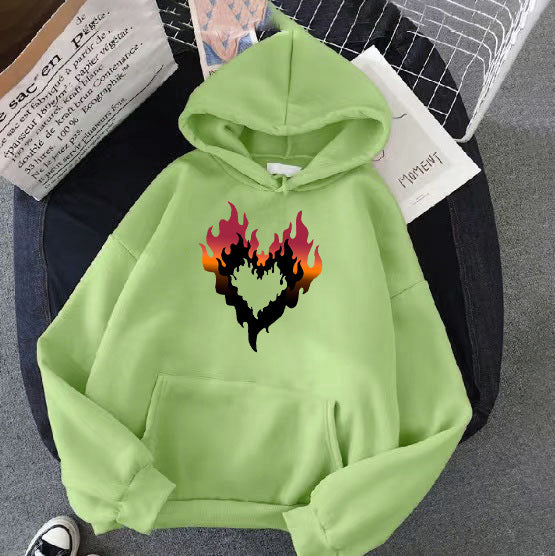 Women's Hoodie with Creative Flame Heart Design Chic & Style