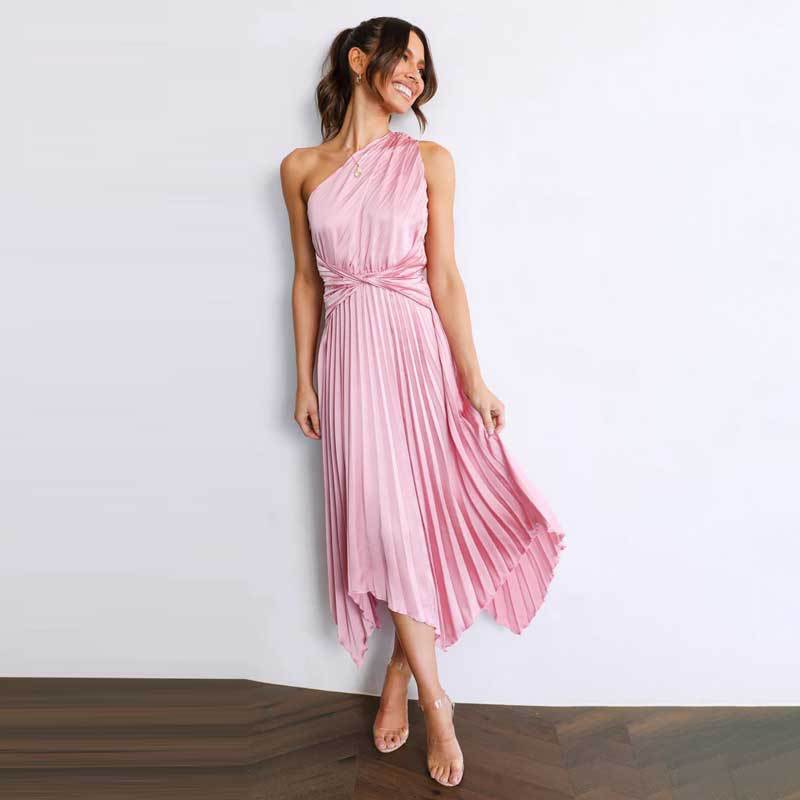 Lune London Women's Asymmetric Pleated Maxi Dress