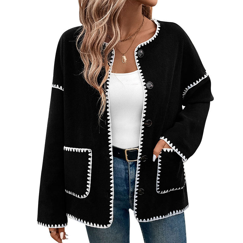 Fashionable knitted jacket for women with contrasting seams Lune London