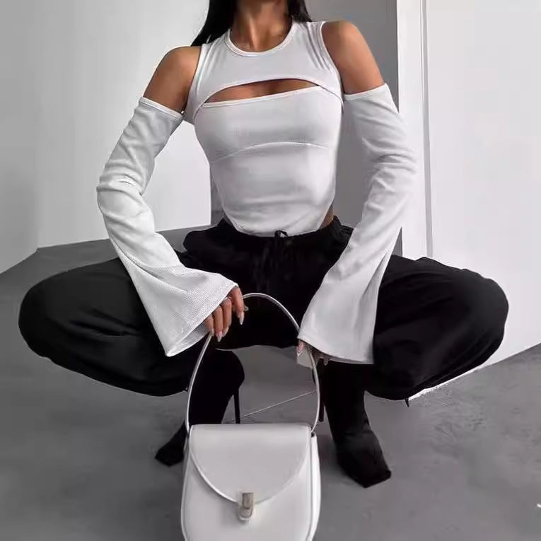 Long sleeve t-shirt for women with an innovative cut-out design and fitted sleeves Lune London
