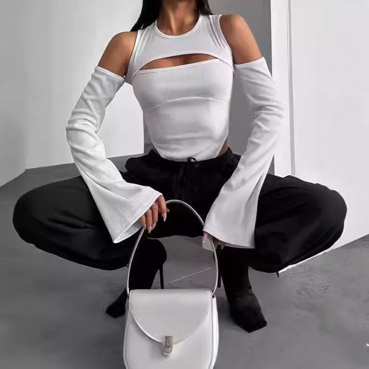 Long sleeve t-shirt for women with an innovative cut-out design and fitted sleeves Lune London