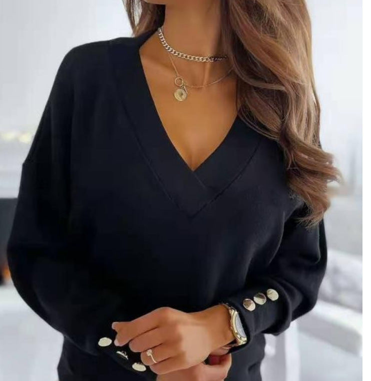 Women's casual V-neck sweater with oversized fit Lune London