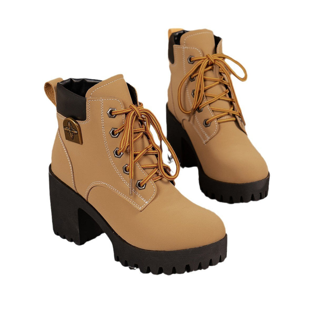 Women Chunky Heel Combat Boots with Sturdy Sole and Stylish Lacing Lune London