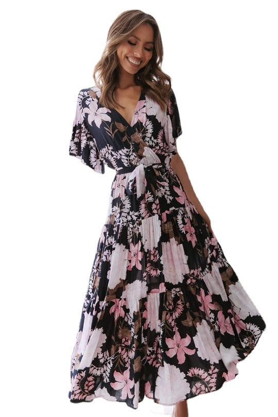 Lune London Floral Maxi Dress for Women with Ruffled Sleeves