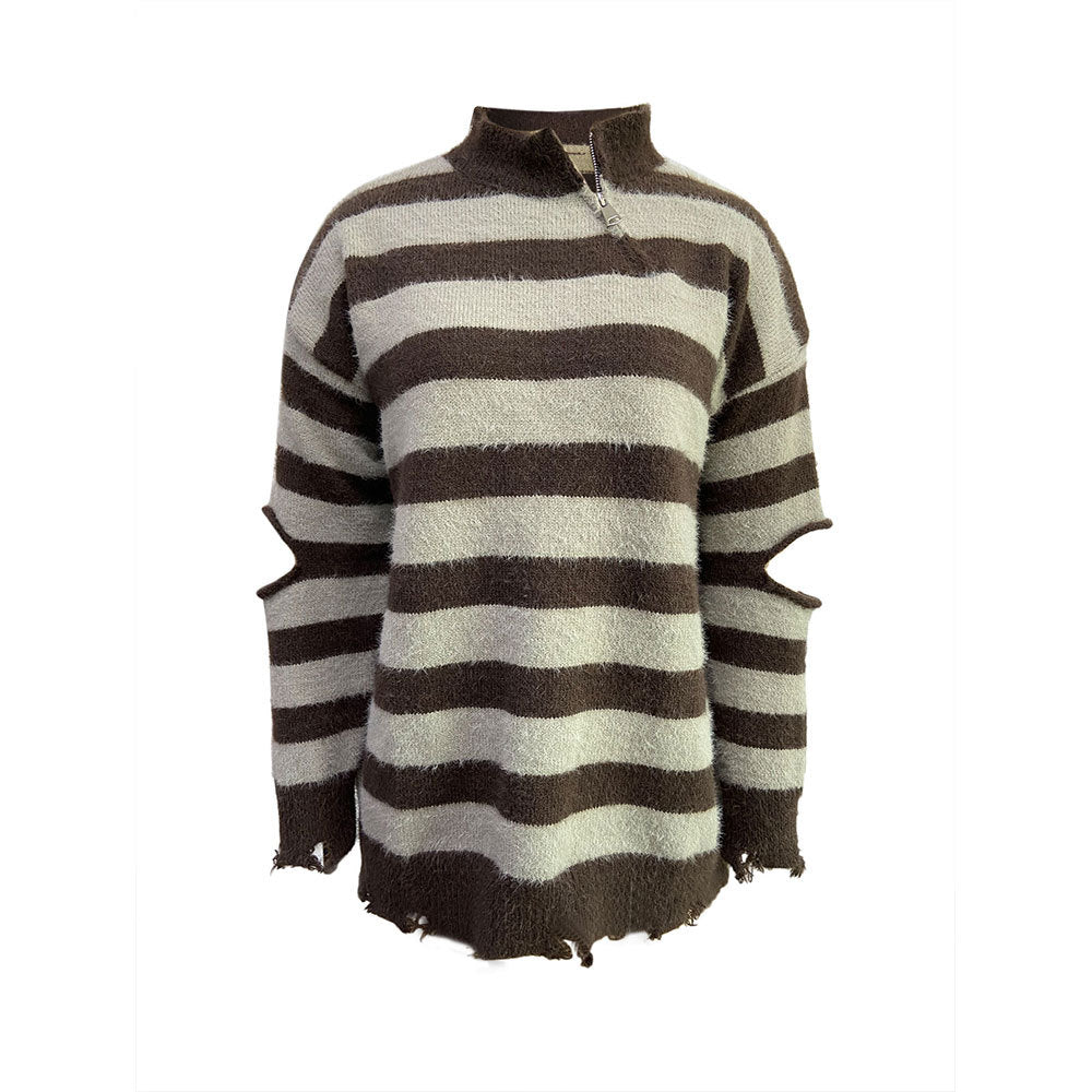 Pull en tricot surdimensionné pour femmes avec fermeture éclair et découpes latérales Chic & Stil