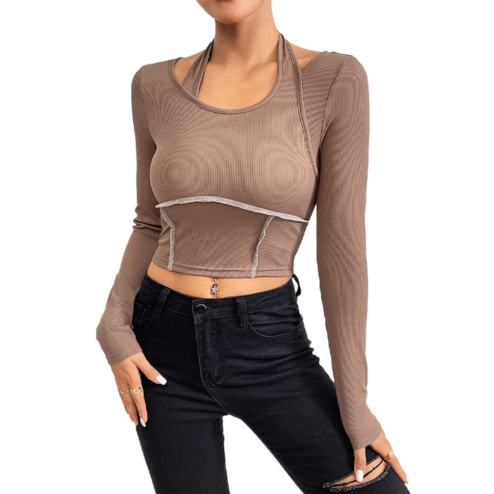 Chemise pour femmes à manches longues coupée avec design élégant en torsion et accents de couleur Chic & Stil