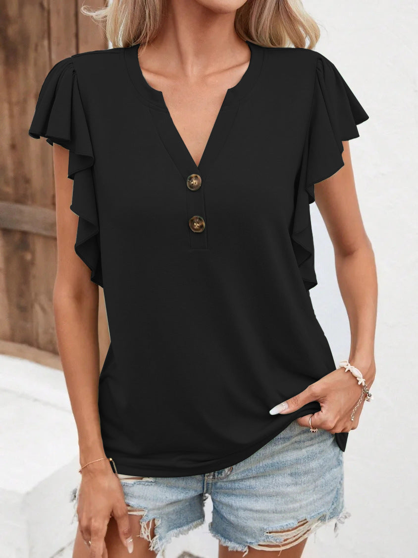 Blouse for women with ruffle details and button closure Lune London