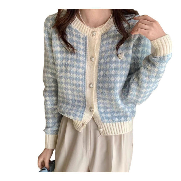 Ladies buttoned tartan knit pullovers Lune London