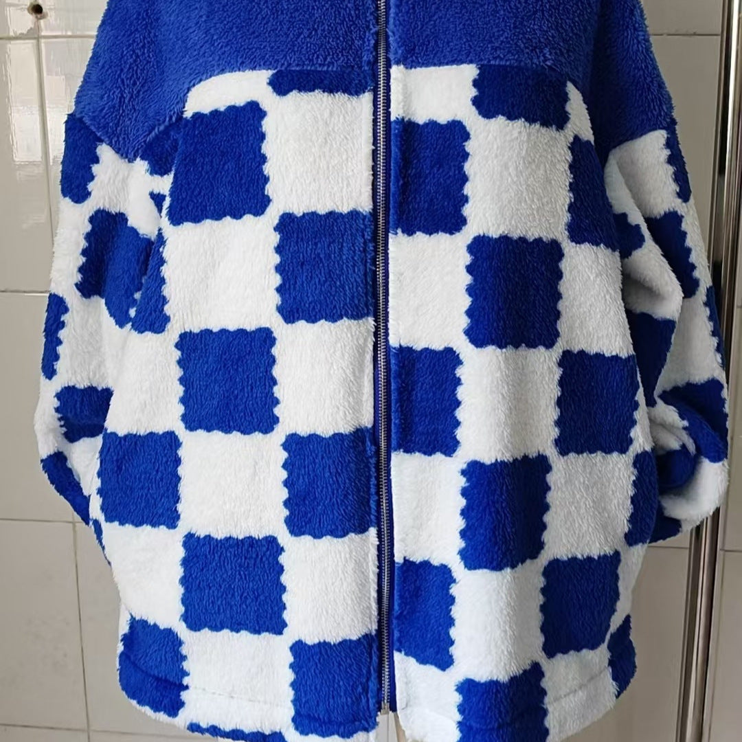 Quilted fleece jacket with plaid pattern for women Lune London