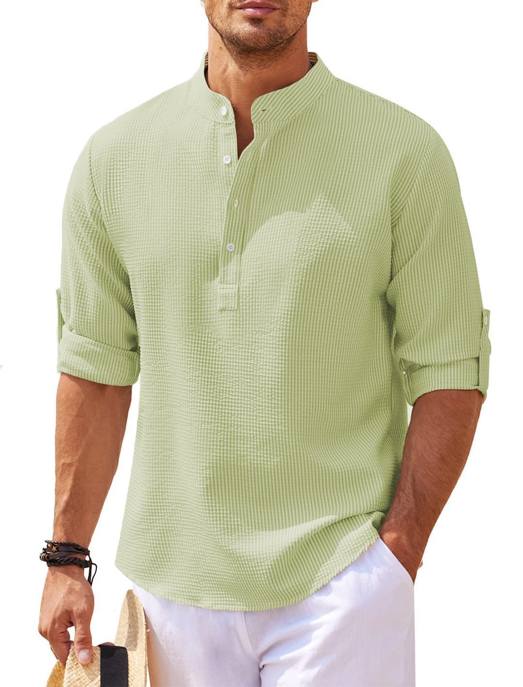 Casual long-sleeve shirt for men with a high collar and ribbed texture Lune London