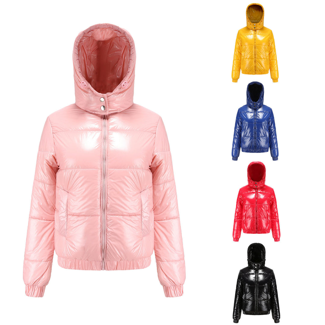 Shiny quilted jacket for women with removable hood Lune London