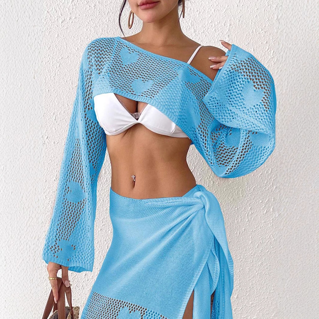 Ladies heart pattern mesh beach cover-up set Lune London