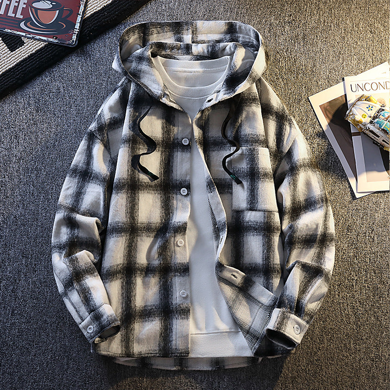 Plaid flannel jacket for men with hood and button closure Lune London