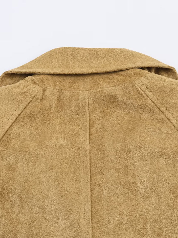 Ladies Fashion Cropped Trench Coat with Double-Breasted Button Placket and Practical Pockets Lune London