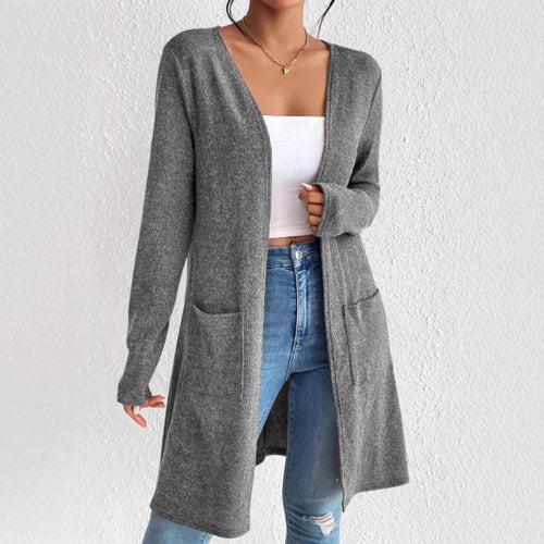 Ladies Long Knitted Cardigan with Practical Pockets Lune London