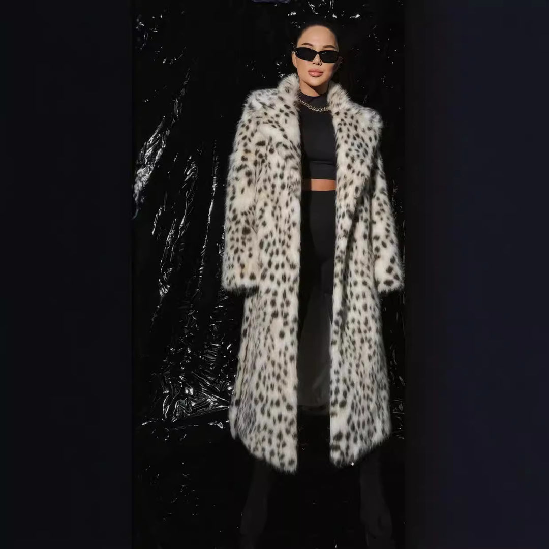 Ladies Luxurious Leopard Print Faux Fur Coat Lune London