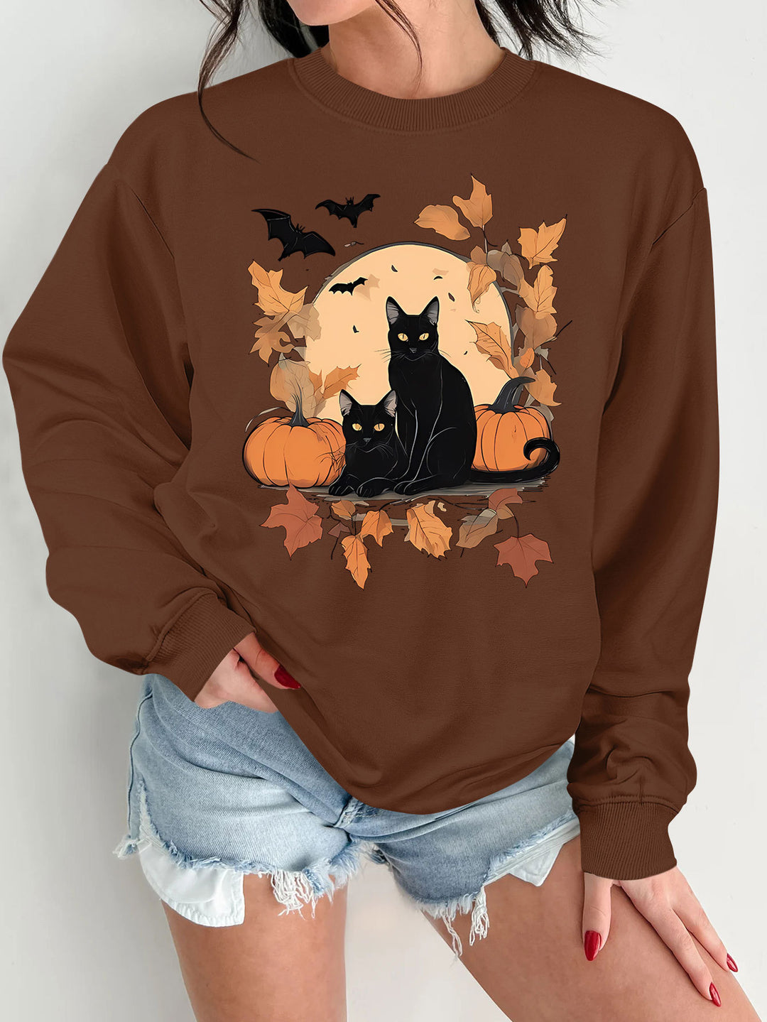 Sweat-shirt pour femmes avec un design de chat d'automne et de citrouille Chic & Stil