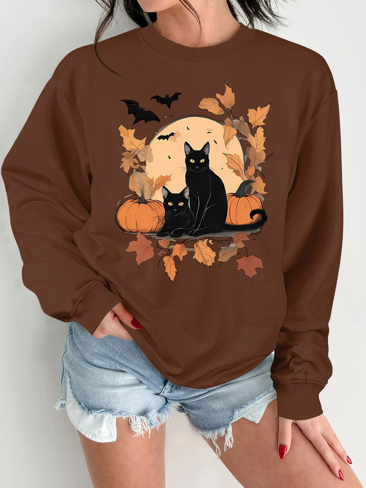Sweat-shirt pour femmes avec un design de chat d'automne et de citrouille Chic & Stil
