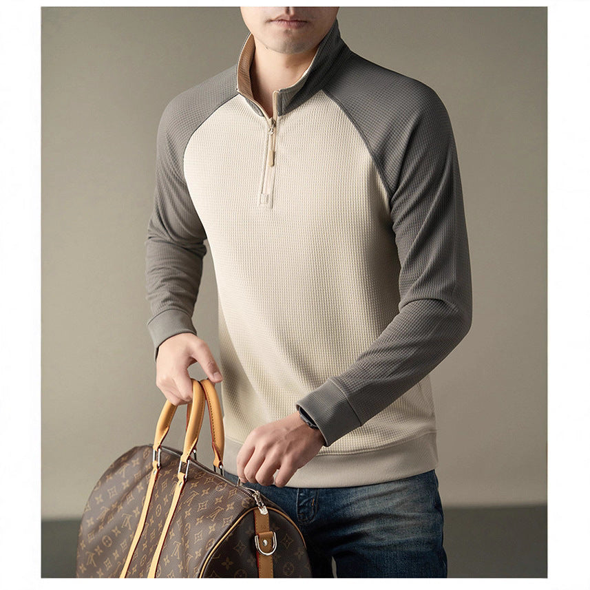 Functional long-sleeved shirt for men with a stand collar and innovative zip opening Lune London