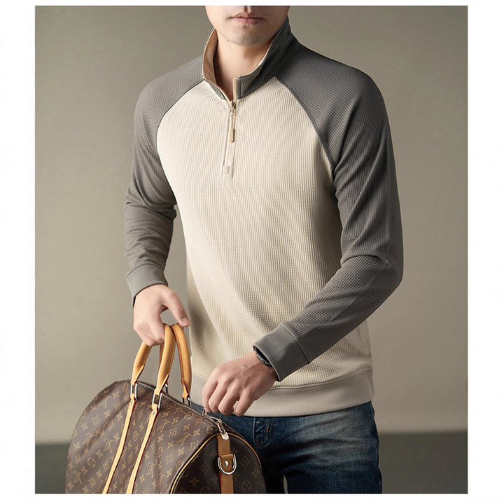 Functional long-sleeved shirt for men with a stand collar and innovative zip opening Lune London