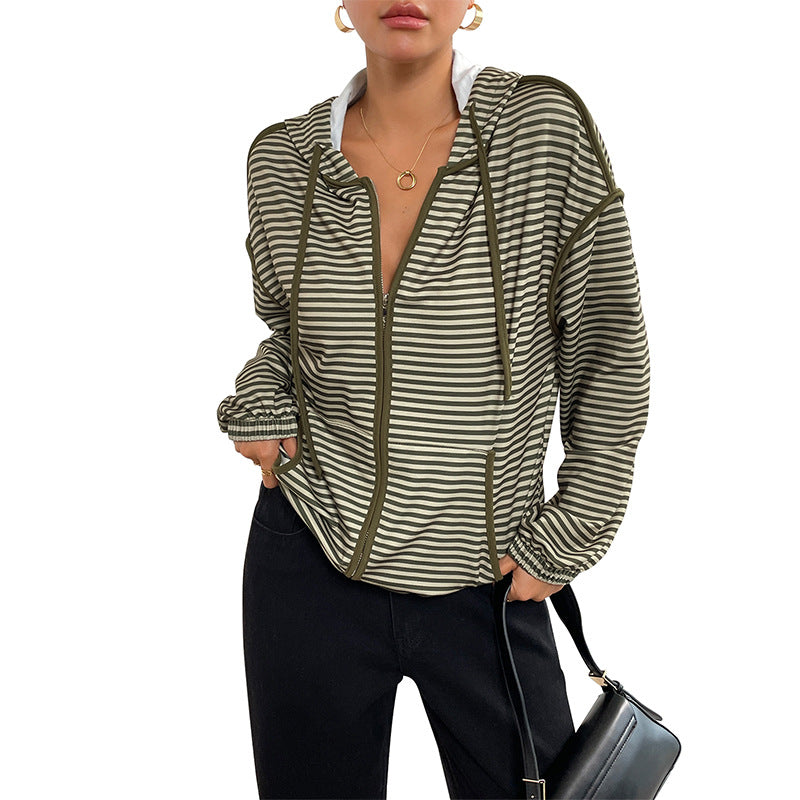 Casual women's jacket with zipper and striped pattern Lune London