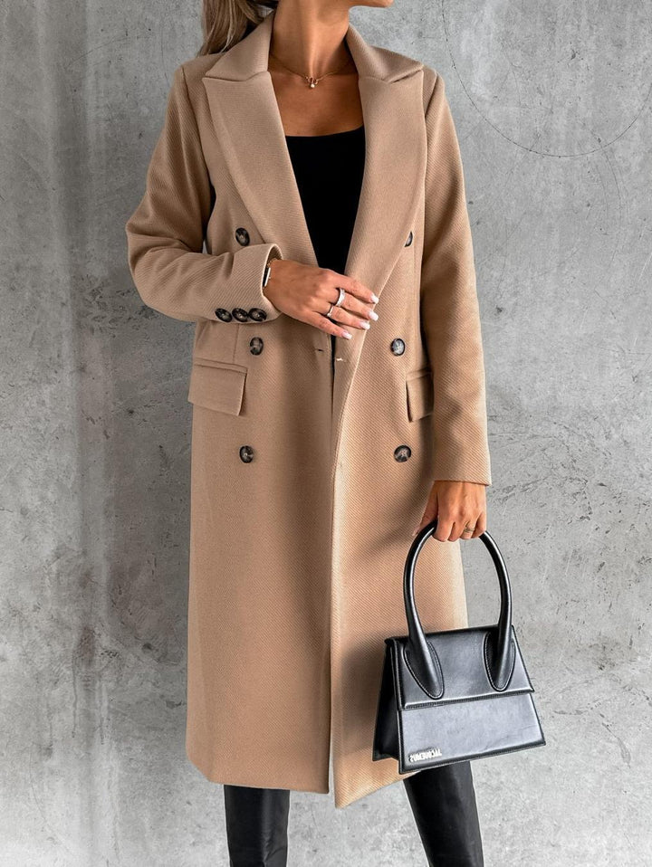Elegant double-breasted coat for women in structured fabric with adjustable belt Lune London