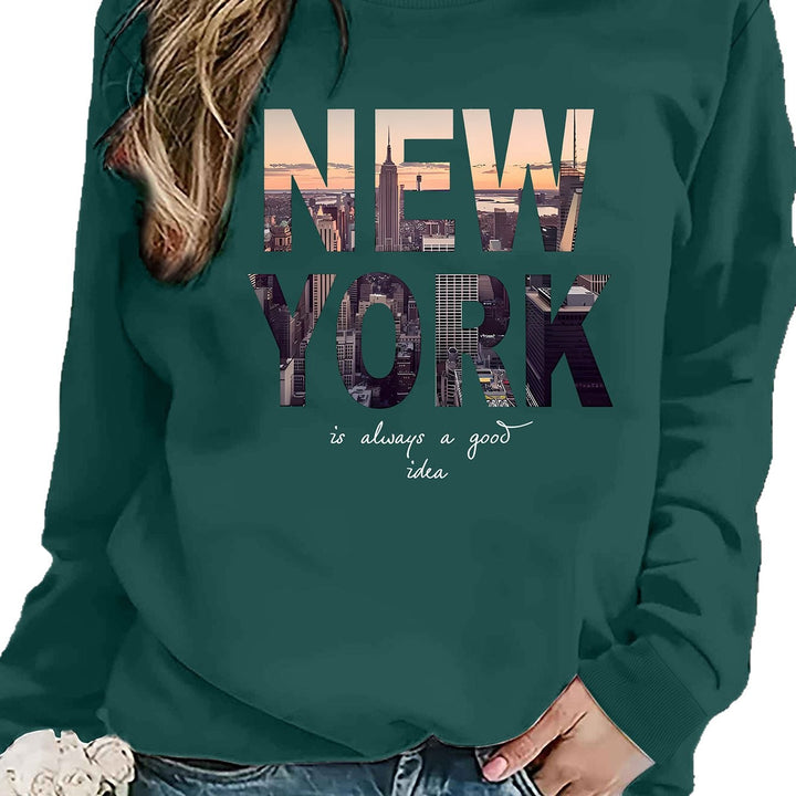 Sweatshirt pour femmes avec impression créative de la skyline de New York et coupe confortable Chic & Stil