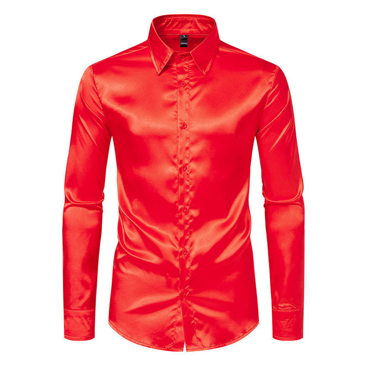 Men's Elegant Satin Shirt with Shimmering Finish and Classic Collar Lune London