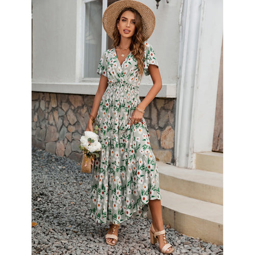 Maxi dress with ruffles for women with floral pattern Lune London