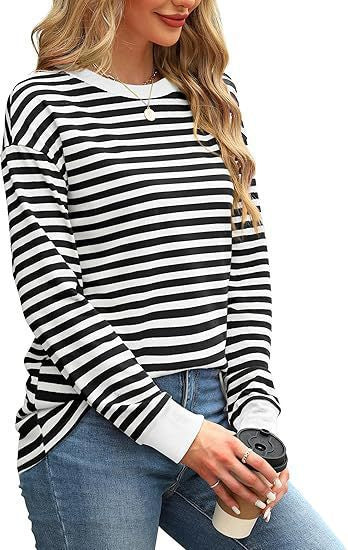 Ladies Casual Striped Sweater with Round Neck Lune London